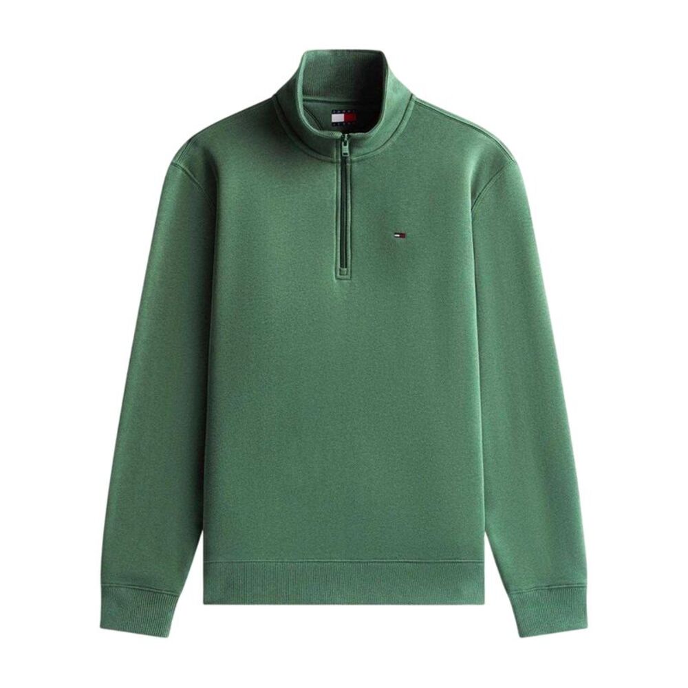 Tommy Jeans Mens Fleece Quarter Zip Sweater / Pine Green